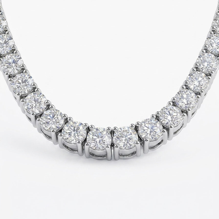 Diamond tennis necklace on a white background