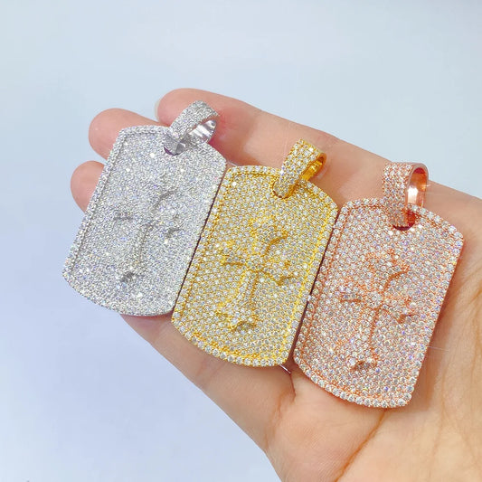 5.5ctw Tags Cross Moissanite  Solid Silver Pendant