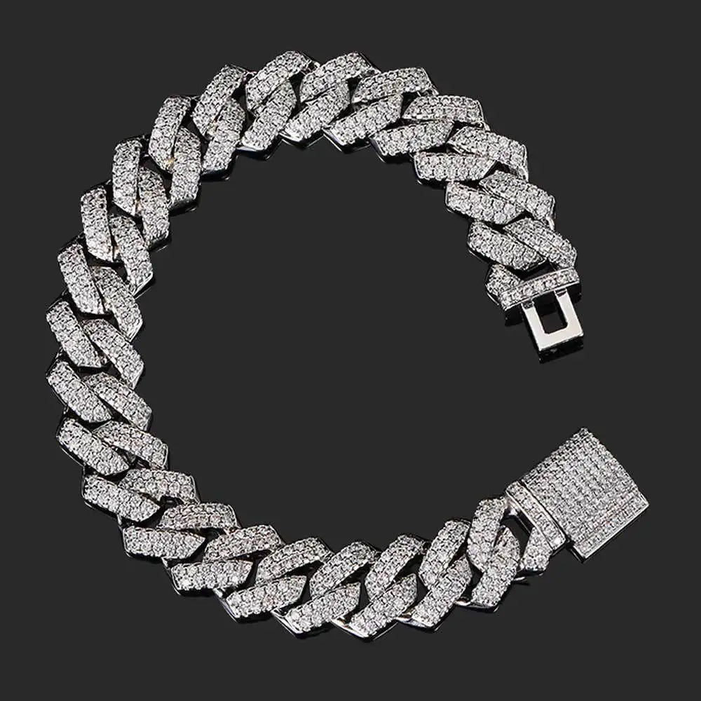 14mm Iced Moissanite Hip Hop Chain 18K Gold Over Solid Silver Men's Bracelet