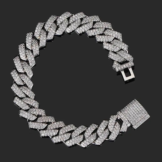 14mm Iced Moissanite Hip Hop Chain 18K Gold Over Solid Silver Men's Bracelet