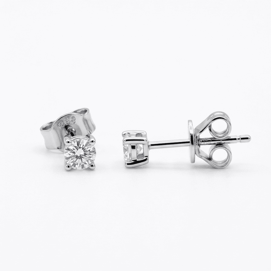 3mm round brilliance moissanite silver earring on the white background