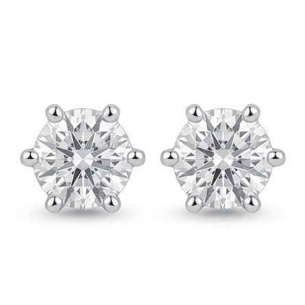 Pair of moissanite stud earrings on a white background