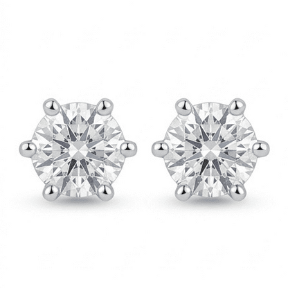 Pair of moissanite stud earrings on a white background