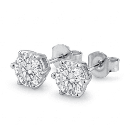 Pair of moissanite stud earrings on a white background