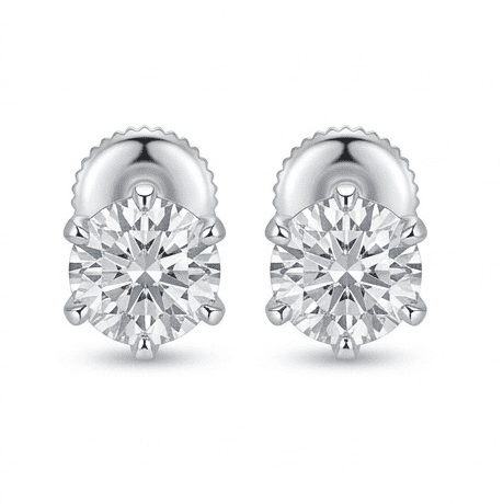 Pair of silver stud earrings with clear gemstones on a white background