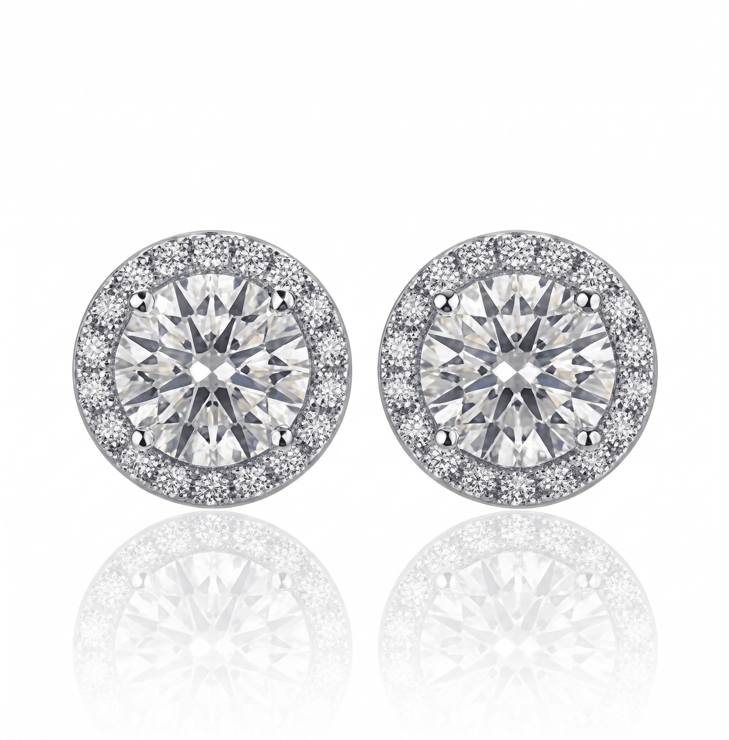 A pair of halo moissanite stud earrings, 1ct main stone 2.6ctw total, in 925 sterling silver.