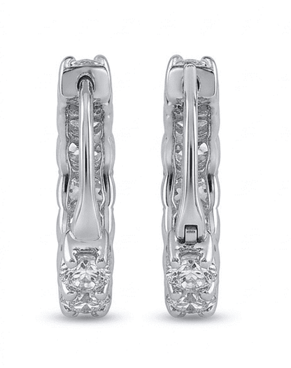 Back view of Stellara moissanite hoop earrings showing secure clasp setting in 925 sterling silver.