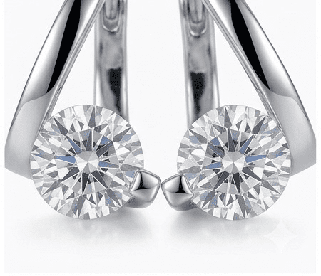 Front view of Elysian moissanite earrings, 2ctw hand set in 925 sterling silver on white background.