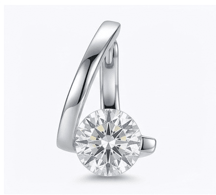 Single Elysian moissanite earring front view, 2ctw hand set detail in 925 sterling silver.