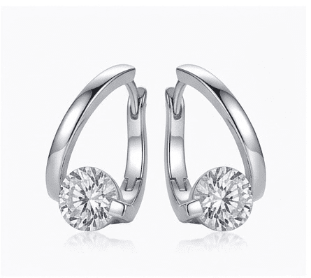 45-degree view of Elysian moissanite earrings, 2ctw hand set in polished 925 sterling silver.