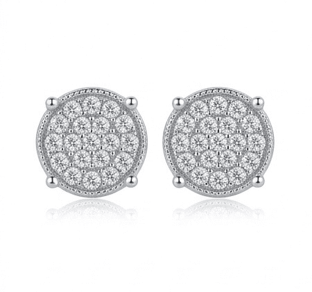 A pair of Maverick moissanite stud earrings in 925 sterling silver on white background.