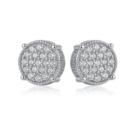 45-degree view of Maverick moissanite stud earrings, 1ctw hand set in 925 sterling silver.