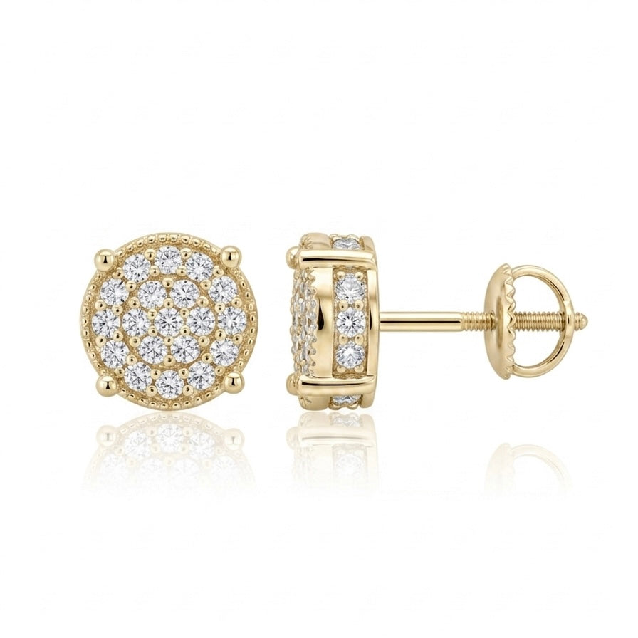 Side profile of Maverick moissanite stud earring, 1ctw hand set in 18K gold plated sterling silver.