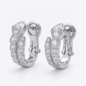 Lustrous moissanite hoop earrings, fully hand set in 925 sterling silver, brilliant front view.
