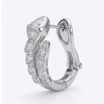 Side profile of lustrous moissanite hoop earrings, fully hand set in 925 sterling silver.