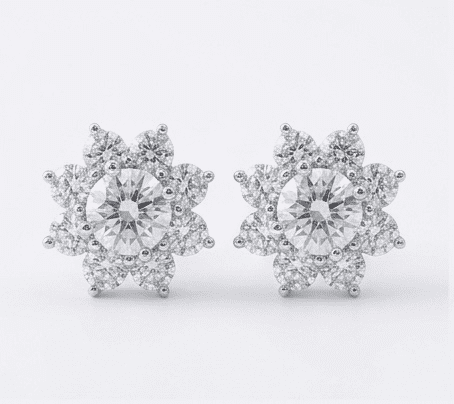 Sunflower moissanite earrings 3.2ctw in 925 sterling silver, sunflower-inspired minimalist design