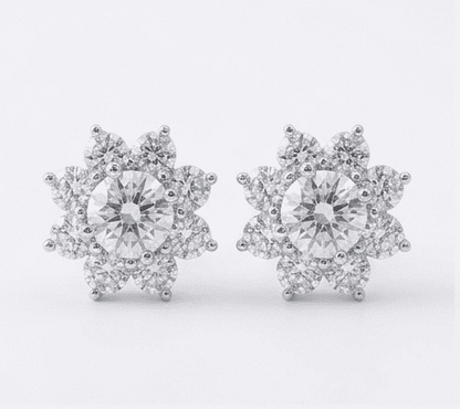 Sunflower moissanite earrings 3.2ctw in 925 sterling silver, sunflower-inspired minimalist design
