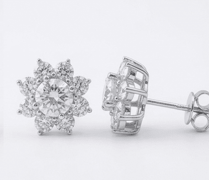 3.2ctw moissanite sunflower earrings in sterling silver, VVS clarity D-E colour, handcrafted