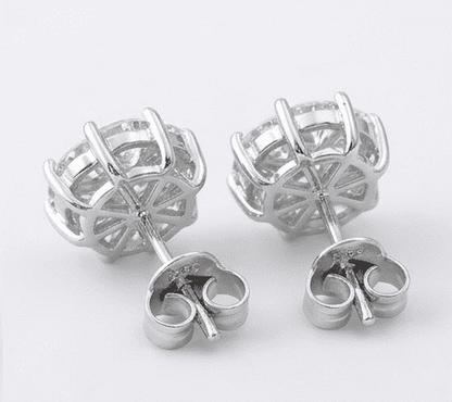 Back view of sunflower moissanite earrings 3.2ctw 925 sterling silver, handcrafted fine jewellery