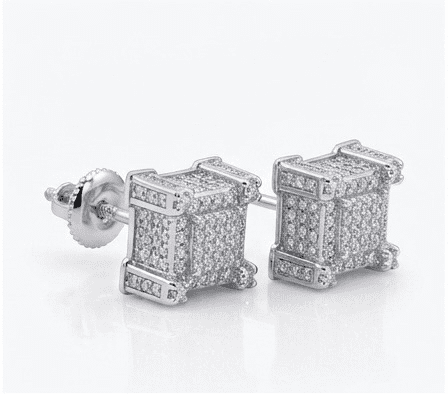 Pair of diamond earrings on a white background