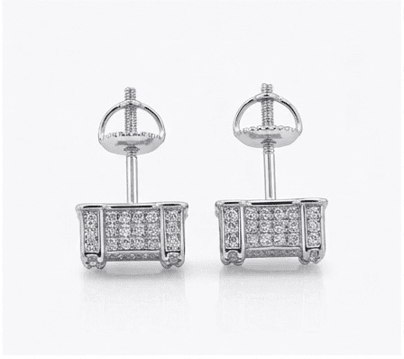 Pair of diamond stud earrings on a white background