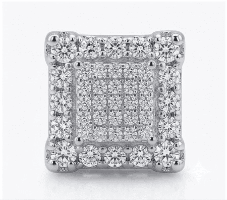 Square-shaped diamond earring on a white background