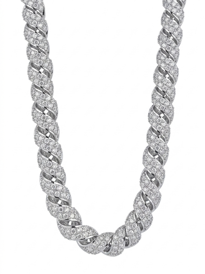 Silver braided necklace on a white background