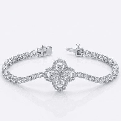 Dazzle moissanite bracelet, 4.5ctw hand set in 925 sterling silver, front view on white background.