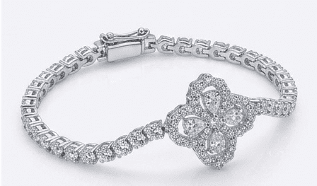 Side view of Dazzle moissanite bracelet, 4.5ctw hand set stones in 925 sterling silver.