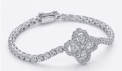 Side view of Dazzle moissanite bracelet, 4.5ctw hand set stones in 925 sterling silver.