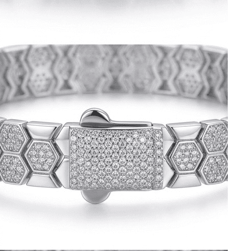 Close-up of Bee Yourself moissanite bracelet clasp closed, secure mechanism in 925 sterling silver.