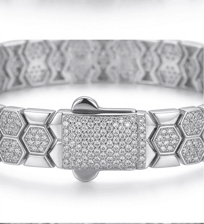 Close-up of Bee Yourself moissanite bracelet clasp closed, secure mechanism in 925 sterling silver.