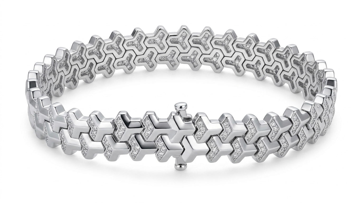 Close-up of Soldier moissanite bracelet showing secure clasp detail in 925 sterling silver.