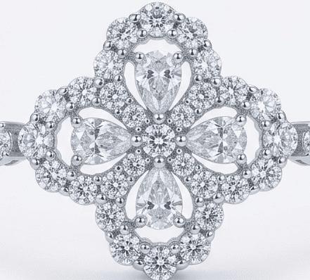 Close-up of Dazzle moissanite bracelet showcasing brilliant 4.5ctw hand set stones in sterling silver.