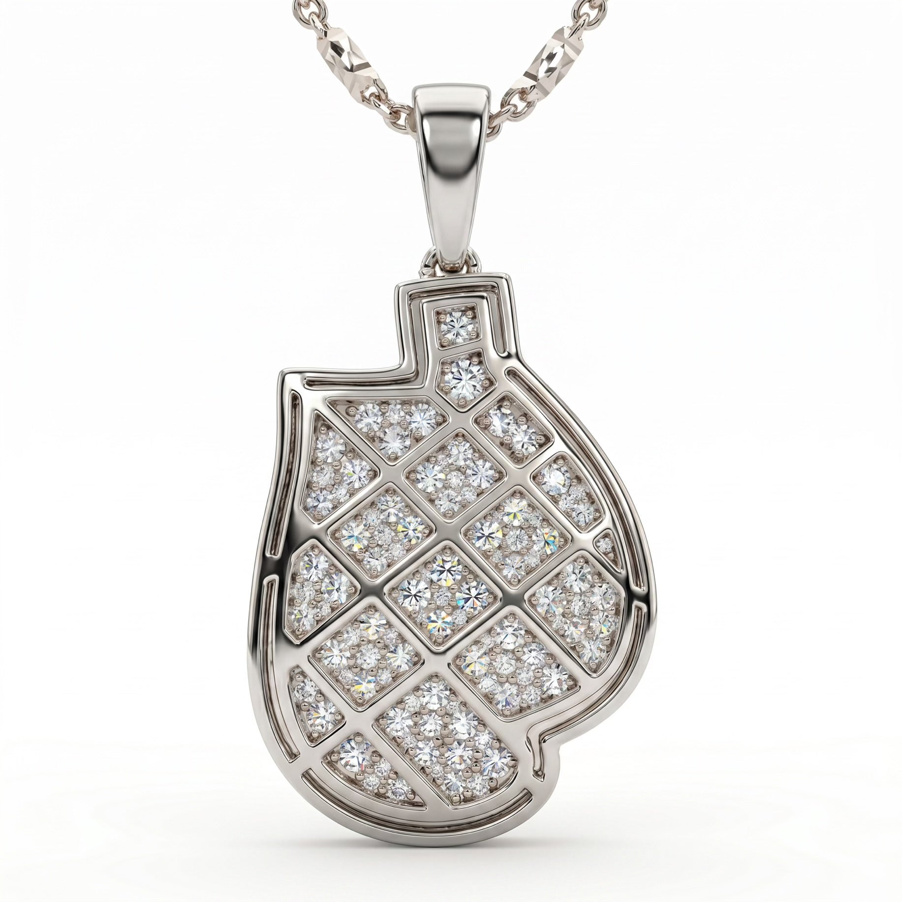 moissanite boxing glove pendant on a white background