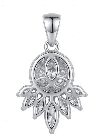 Back view of Dreamcatcher moissanite pendant showing secure bail and setting in 925 sterling silver.