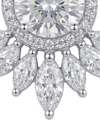 Close-up of Dreamcatcher moissanite pendant revealing brilliant 1ct main stone detail in 925 sterling silver.