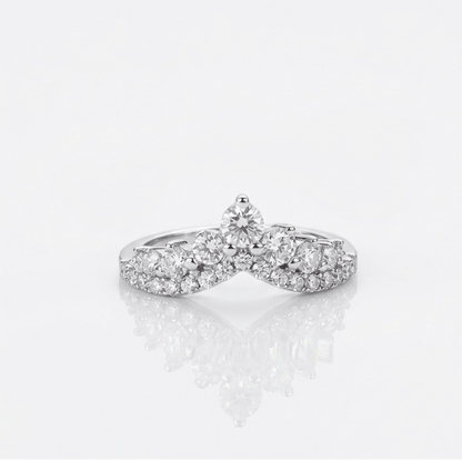 Evermore moissanite cluster ring, multi-stone setting in 925 sterling silver, front view on white background.