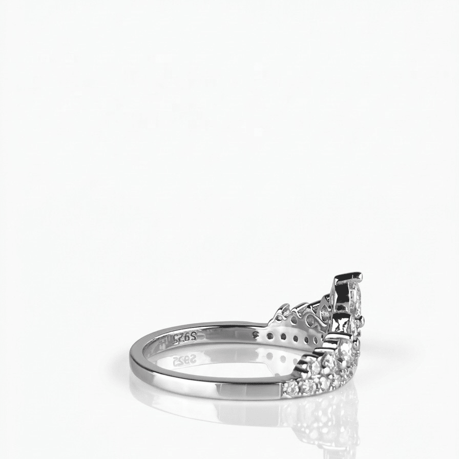 Side view of Evermore moissanite cluster ring, multi-stone setting in 925 sterling silver.