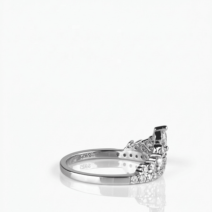 Side view of Evermore moissanite cluster ring, multi-stone setting in 925 sterling silver.