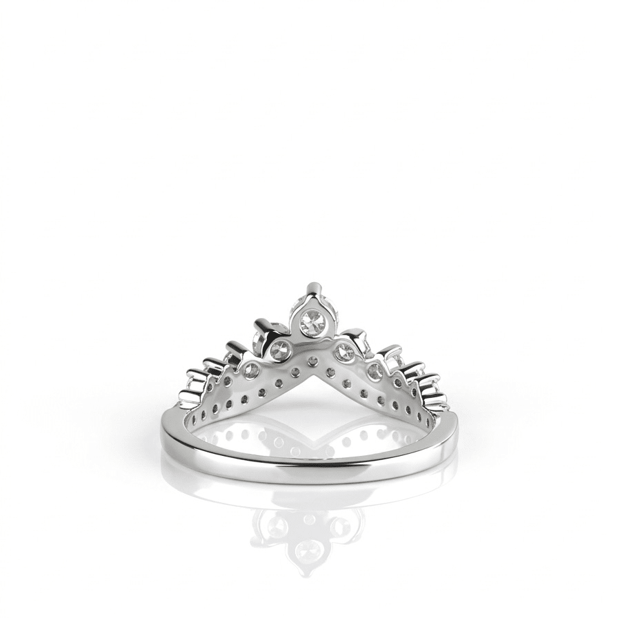 Back view of Evermore moissanite cluster ring showing secure multi-stone setting in 925 sterling silver.