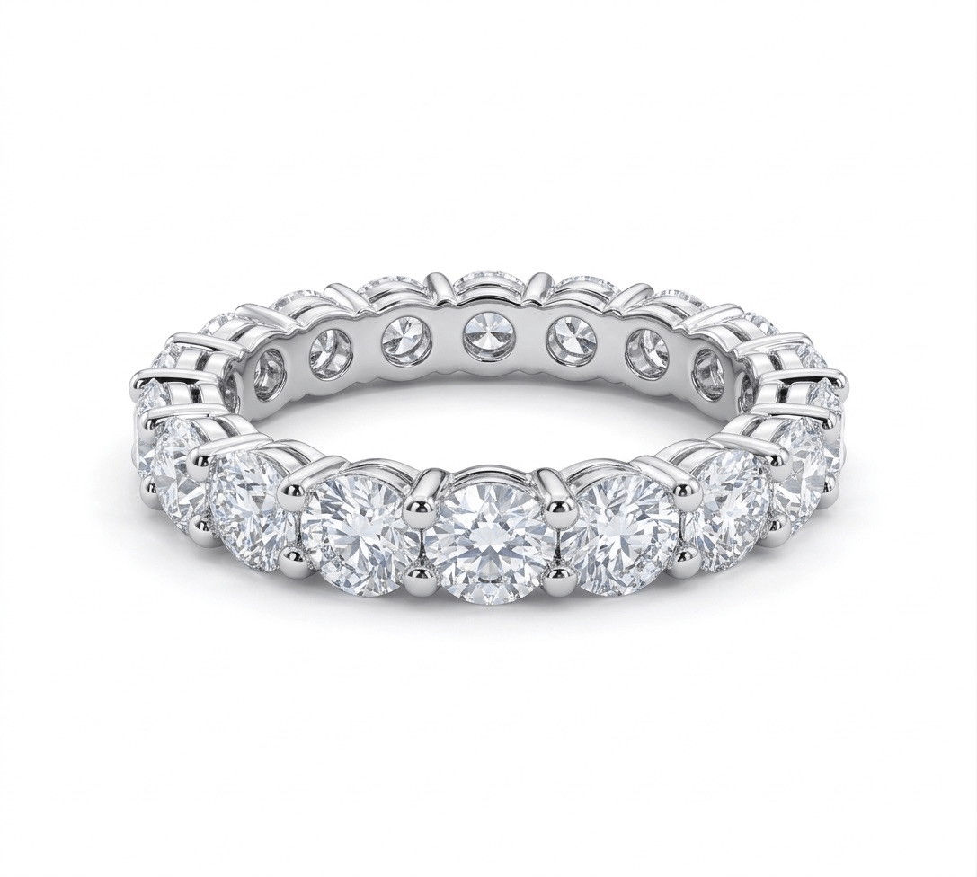 Eternity moissanite ring in the white background 