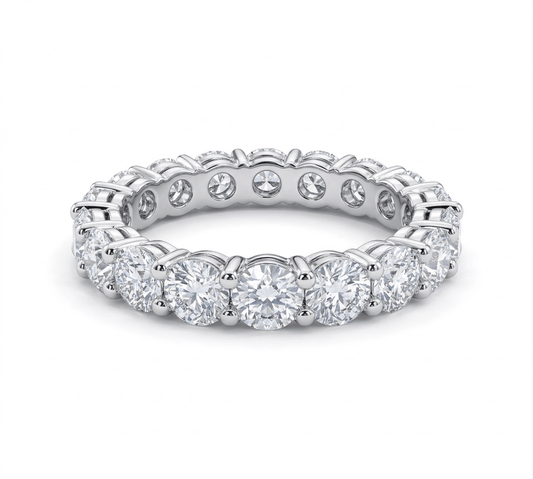 Eternity moissanite ring in the white background 