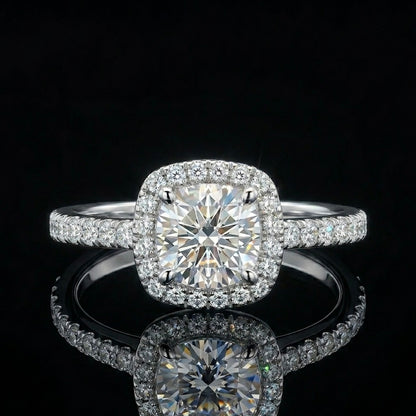 Diamond ring with a halo on black background