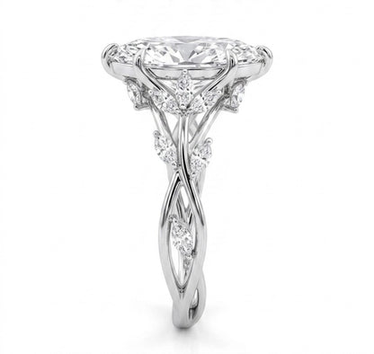 Side view of Sylvane Verdant moissanite ring, 3.6ctw fully hand set in 925 sterling silver.
