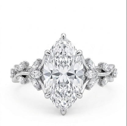 Front view of Sylvane Verdant moissanite ring, 3.6ctw fully hand set stones in 925 sterling silver on white background.