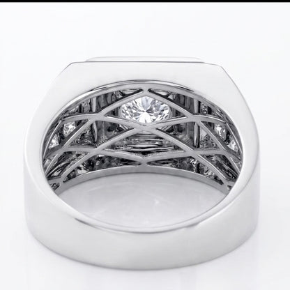 Back view of Empire moissanite ring showing secure hand set setting in 925 sterling silver.