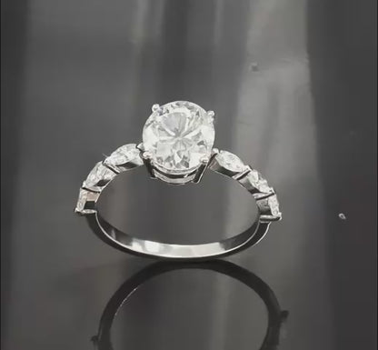 CINDERELLA Moissanite Ring | 2.6ctw Oval and Marquise | 925 Sterling Silver | Jay & Julie Jewelry