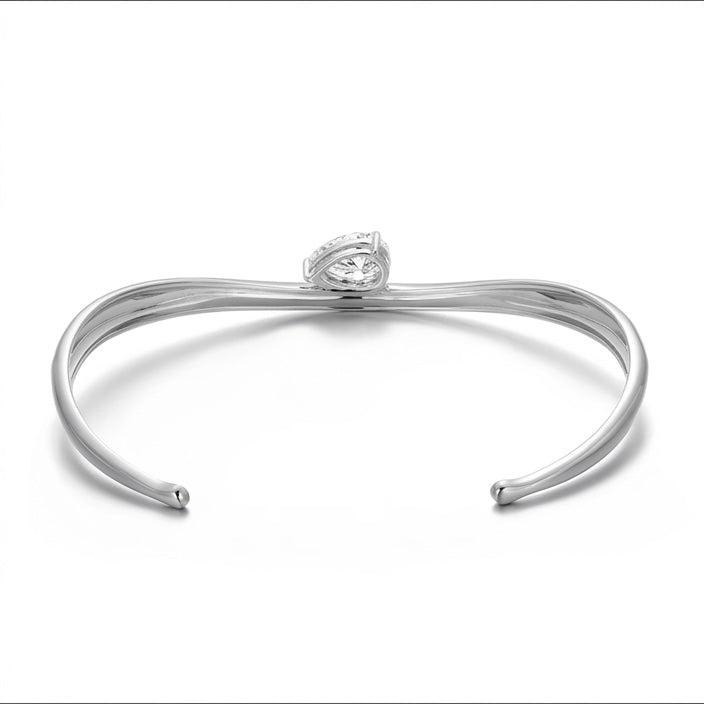 Back view of Helena moissanite bangle, 2ct pear moissanite hand set in 925 sterling silver.
